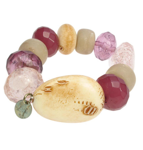 Chunky Ivory and Plum coloured stretchy bracelet