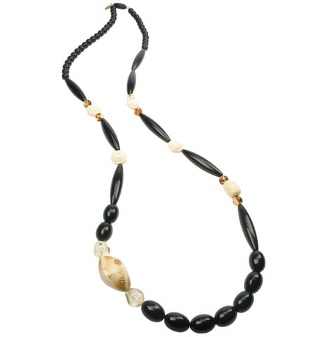 Deco black and ivory long necklace