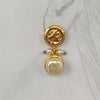 Gold coin and baroque glass pearl drop pierced earring