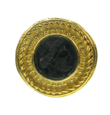 Patinated Black Roman coin clip on earring