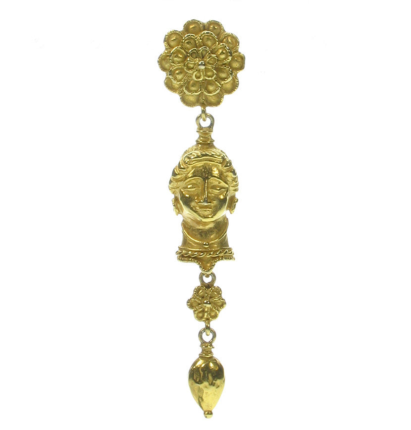 Etruscan style pierced Roman head multi drop earrings