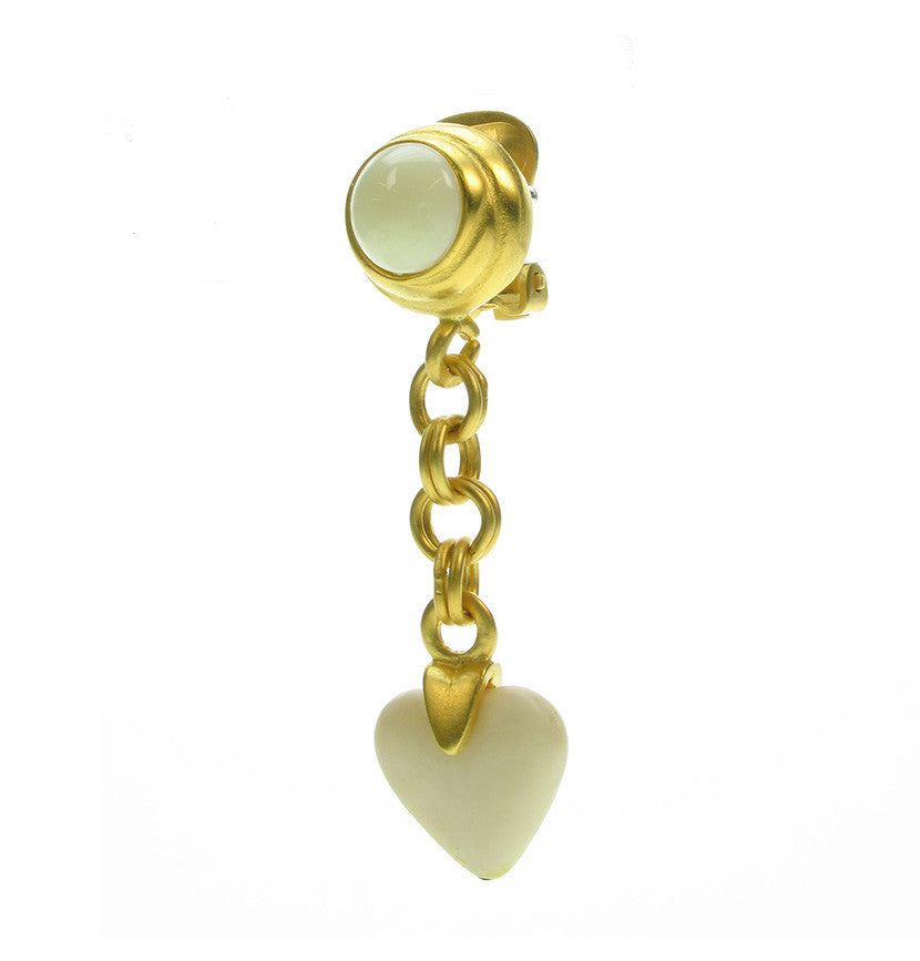 Ivory drop heart earrings on gold frost plated chain