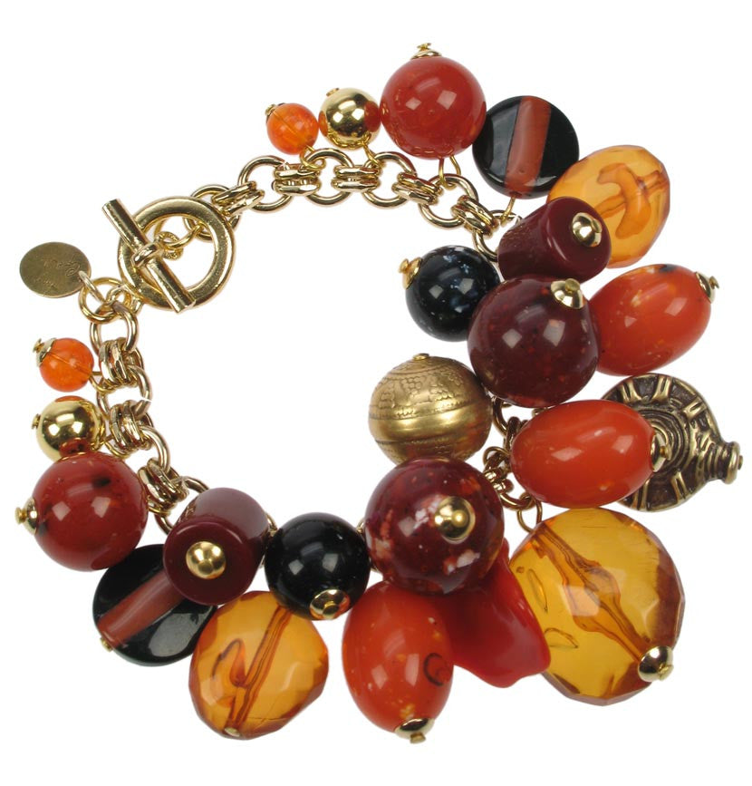 Gold plated and orange charm bracelet