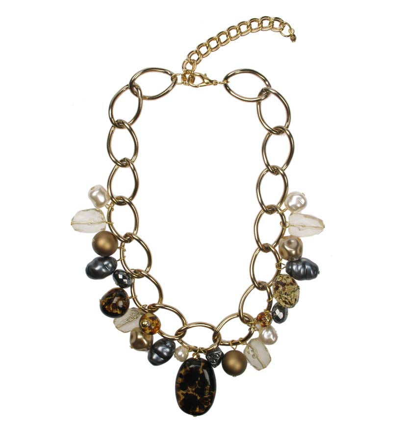 Chain necklace gold plated with Tortoise beads