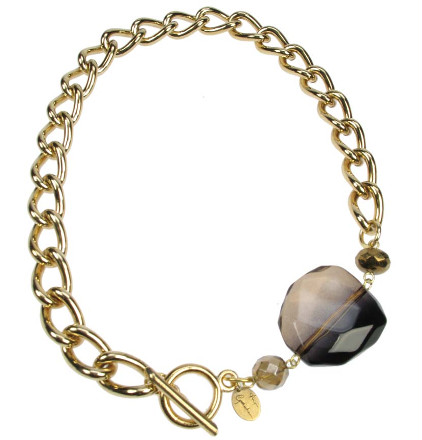 Chunky Chain Gold plated necklace with smoked brown bead