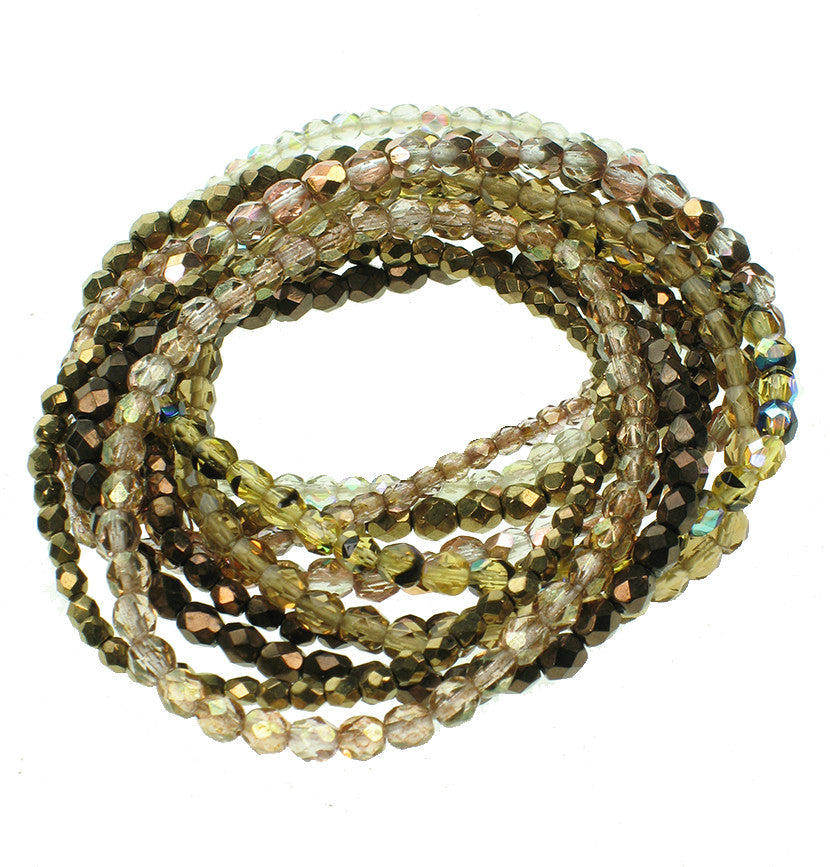 Stranded faceted glass bracelet in tortoise and bronze