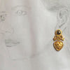 Vintage gold pierced heart earring with hematite coloured insert