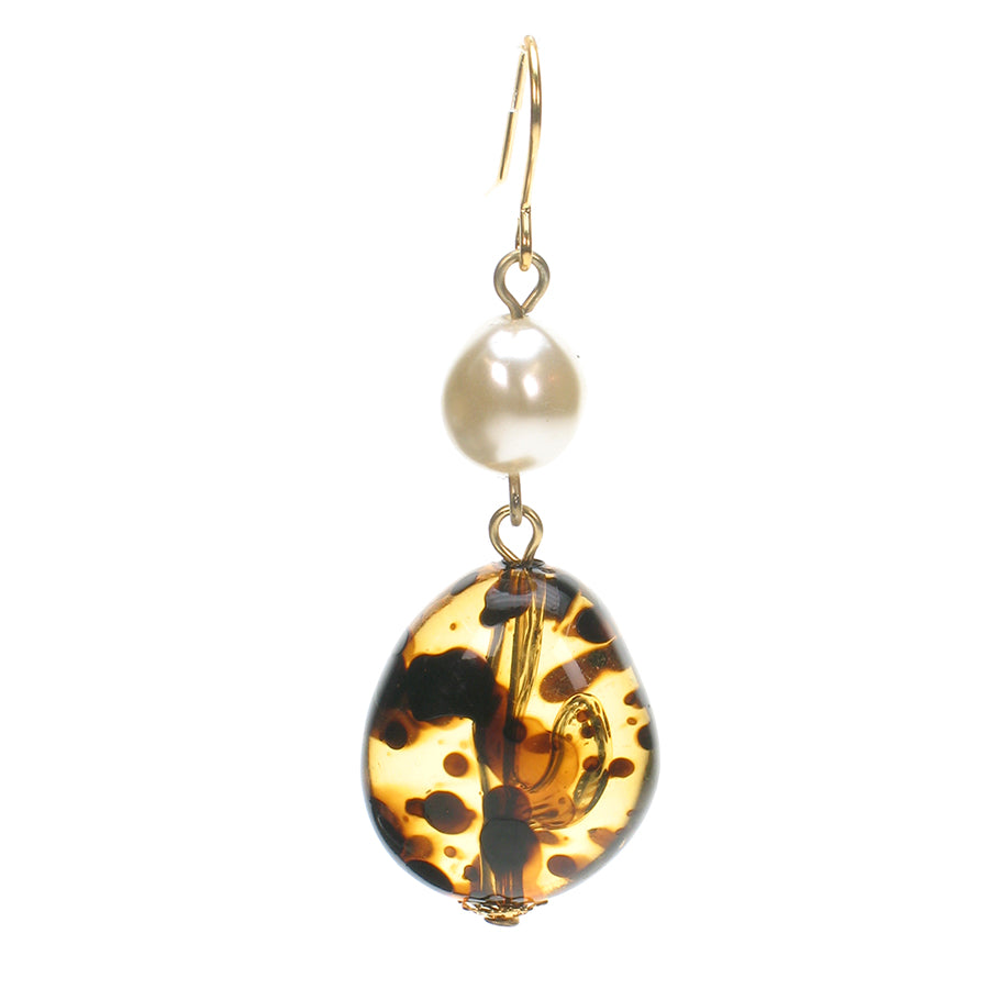 Dropping pearl and tortoise earrings
