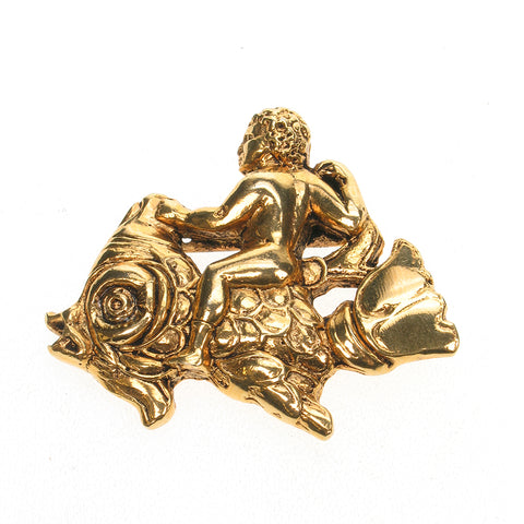 Vintage brooch, cherub riding on a fish