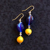 Amber and blue glass drop earrings 100% of proceeds go to Ukrainian charities