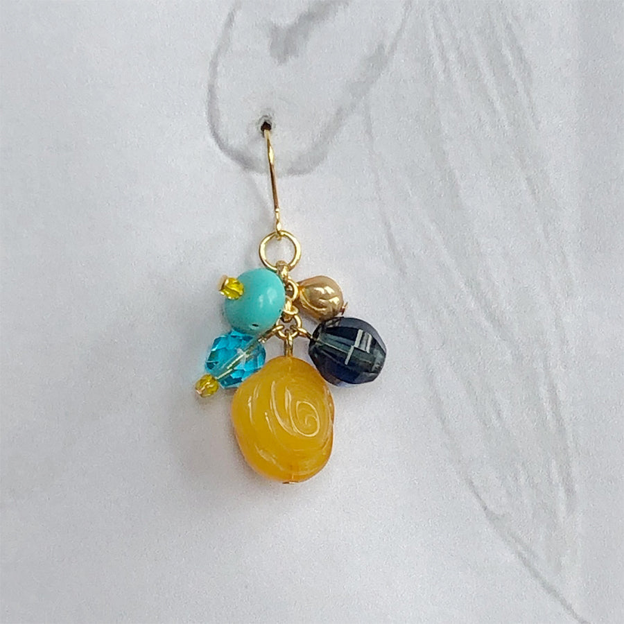 Amber and blue resin and glass drop earrings 100% of proceeds go to Ukrainian charities