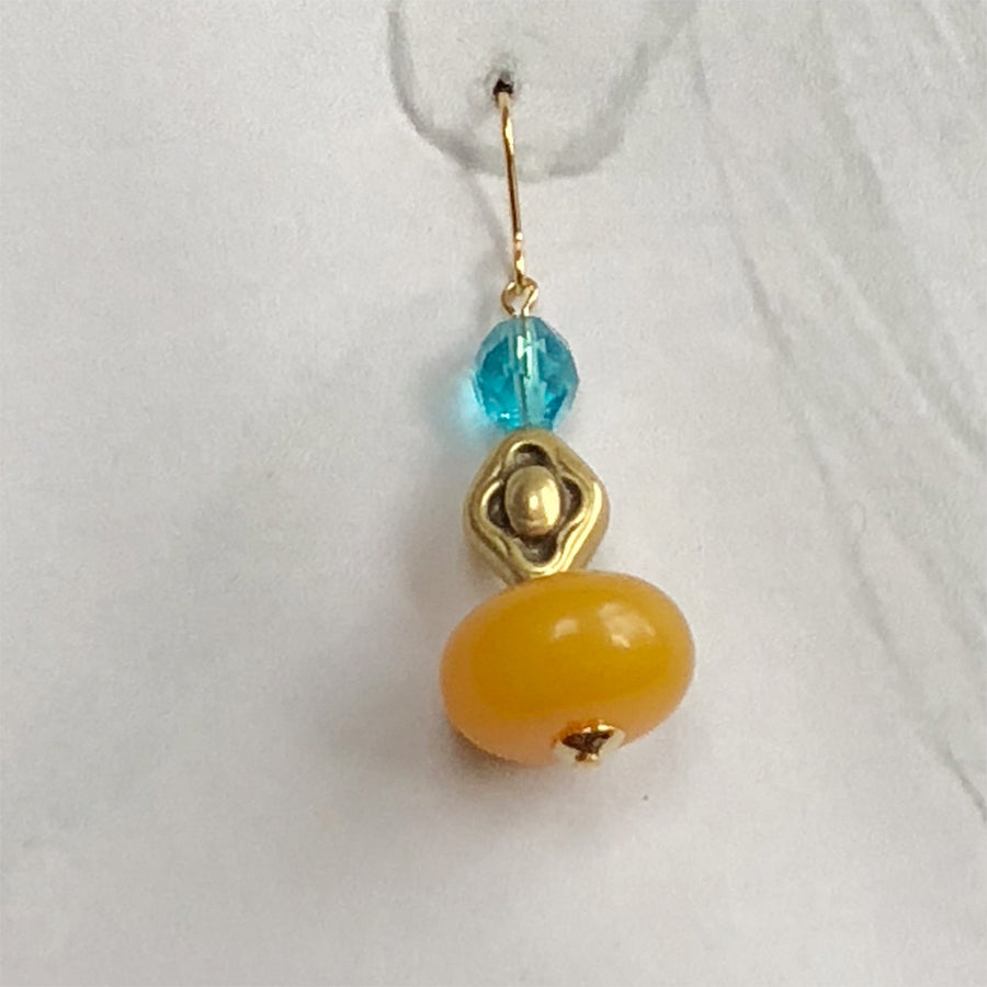 Amber and blue glass drop earrings 100% of proceeds go to Ukrainian charities