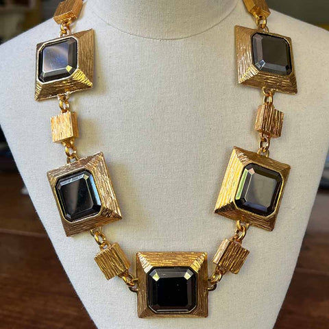 Gold plated and hematite glass vintage Parisian necklace
