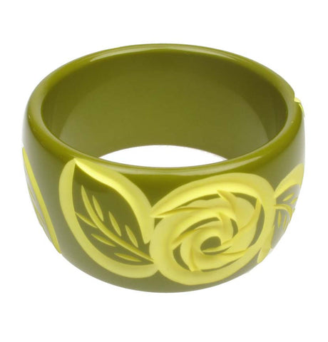 Hand Carved Olive and Jonquil bangle