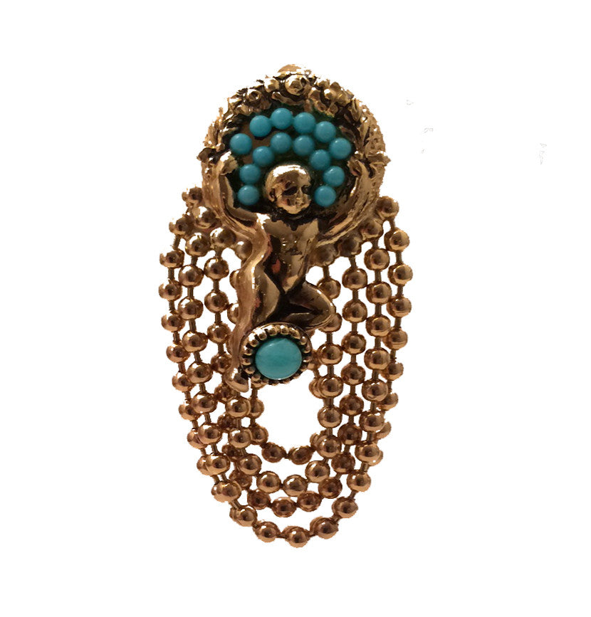 Cherub vintage clip earring with turquoise beads