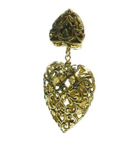 Filigree vintage French clip heart earrings