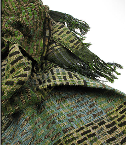 Blue and olive green wool / silk scarf