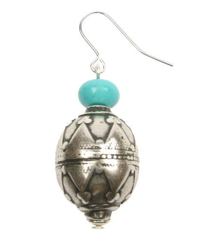 Antique silver plated decorative earrings with turquoise