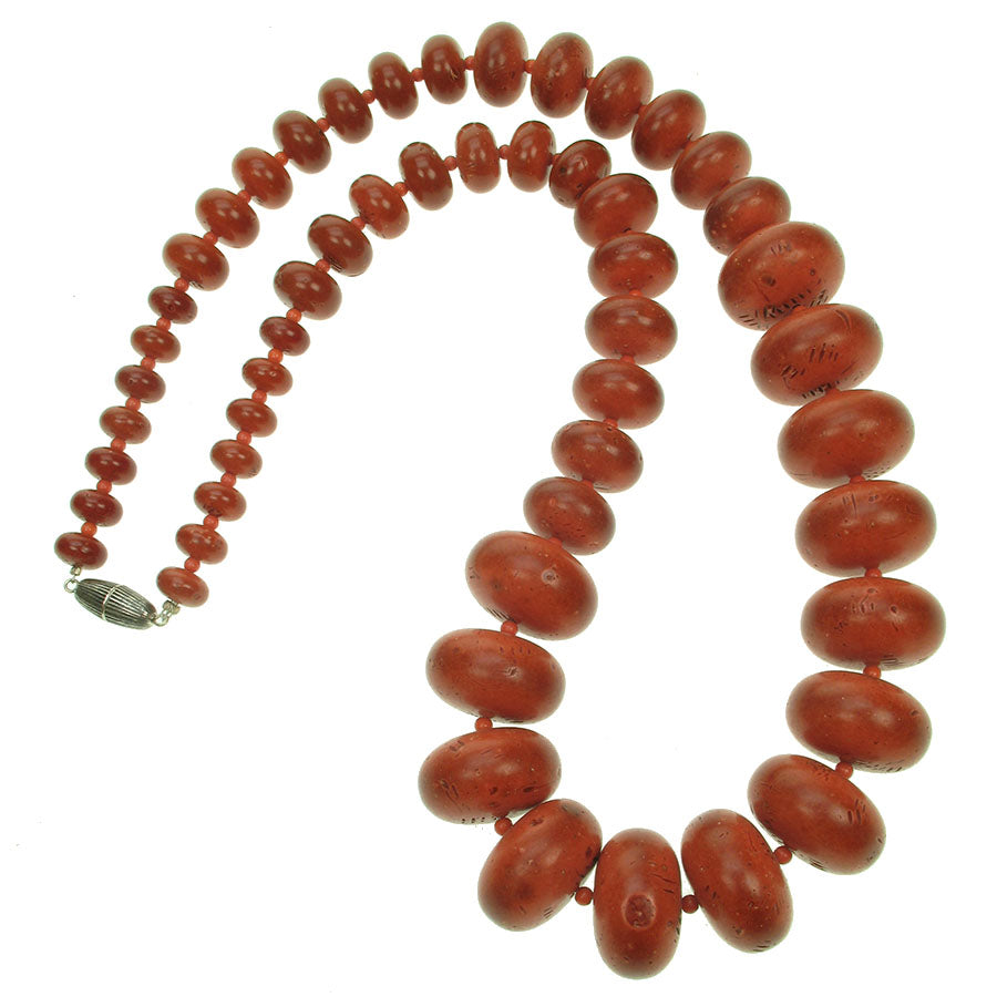 Tribal antique coral long resin graduated necklace