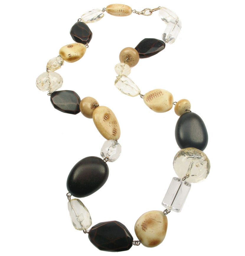 Antique ivory, crystal, wood and citrine resin necklace