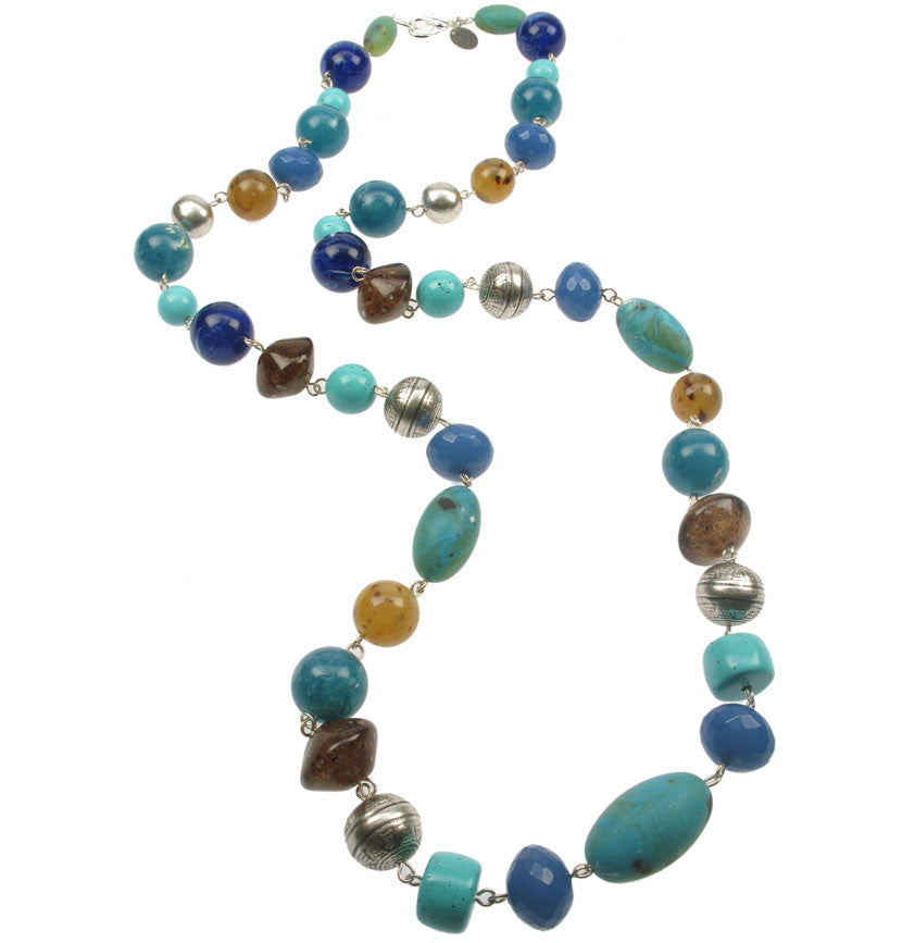 Turquoise and Silver plated multi bead necklace