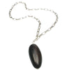 Dark ebony resin pebble on silver plated chain