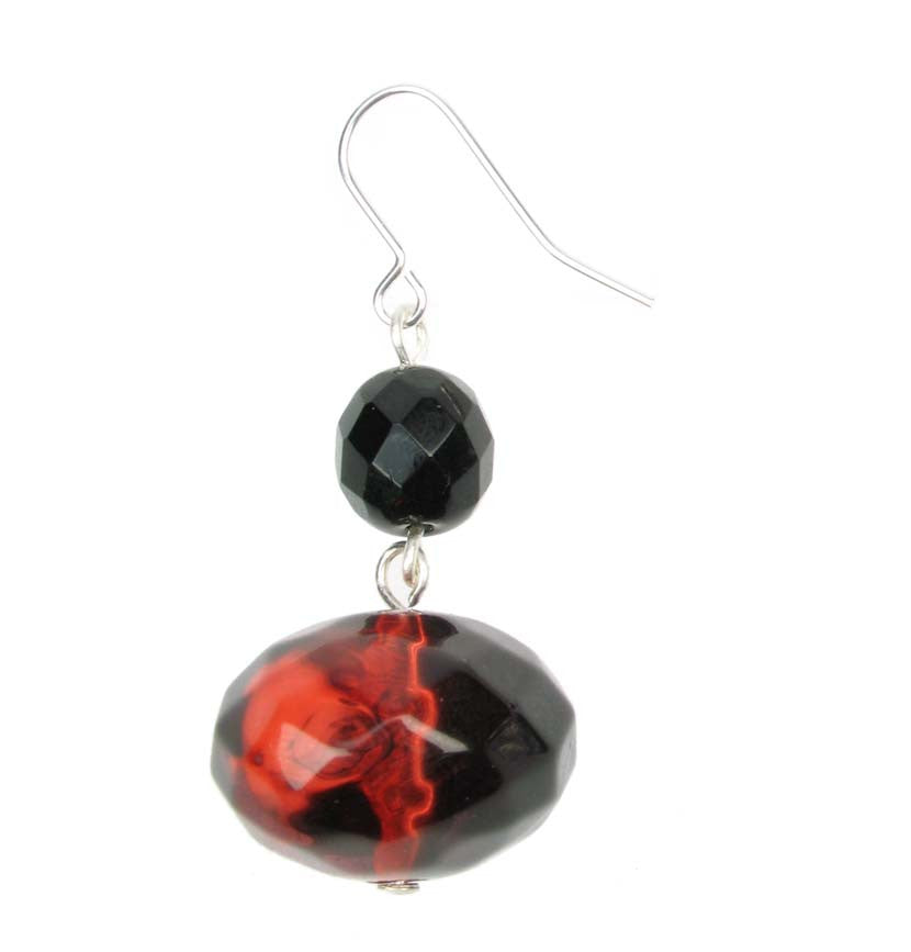 Smoked red and jet resin drop earrings