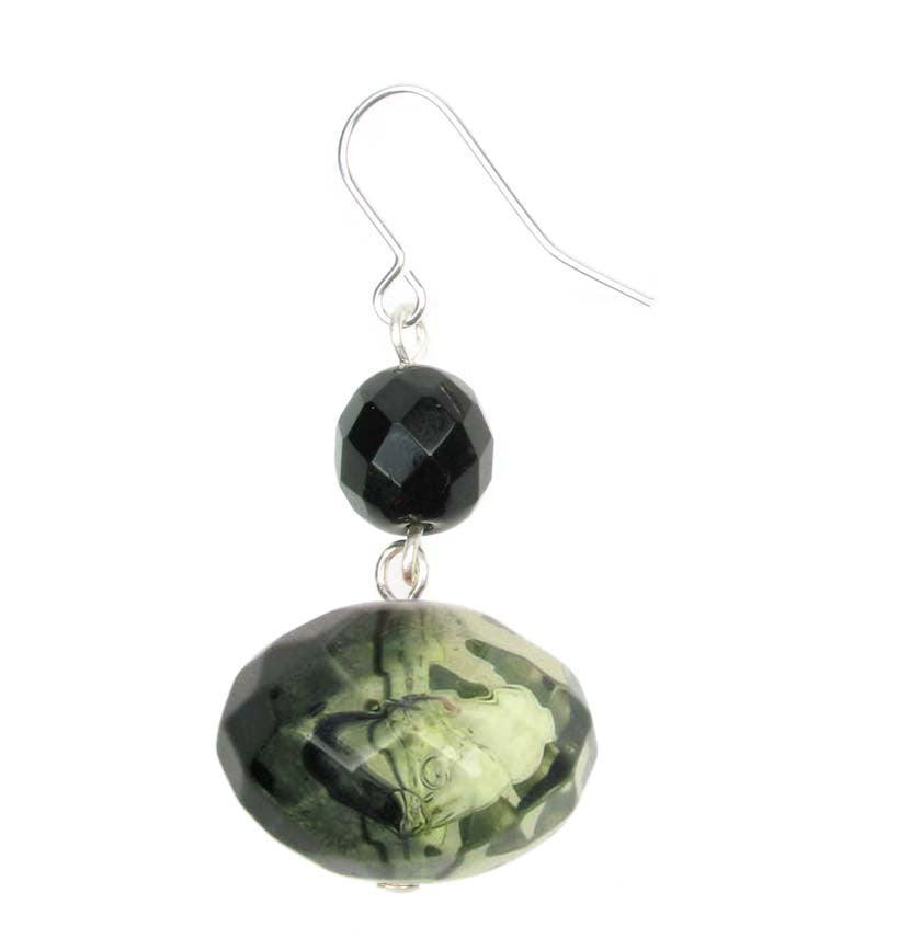 Smoked lime and jet resin drop earrings