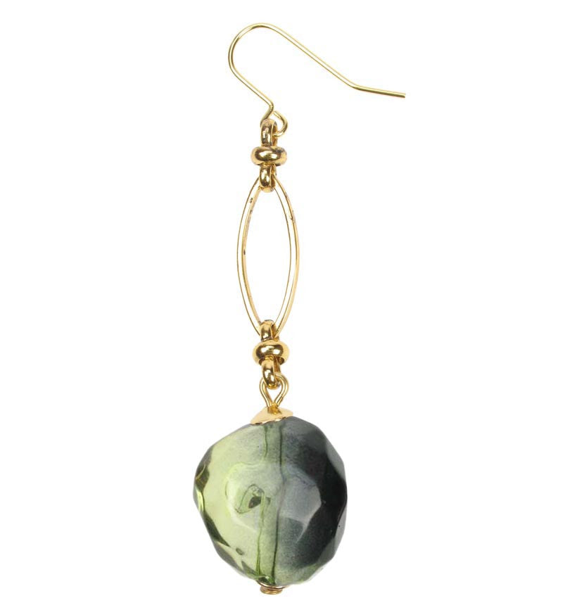 Smoked lime drop earrings on a gold plated chain