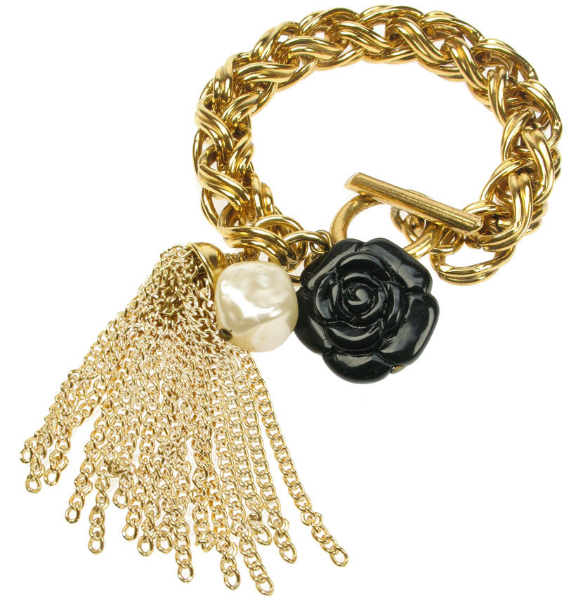 Chunky gold plated colour chain bracelet with tassel