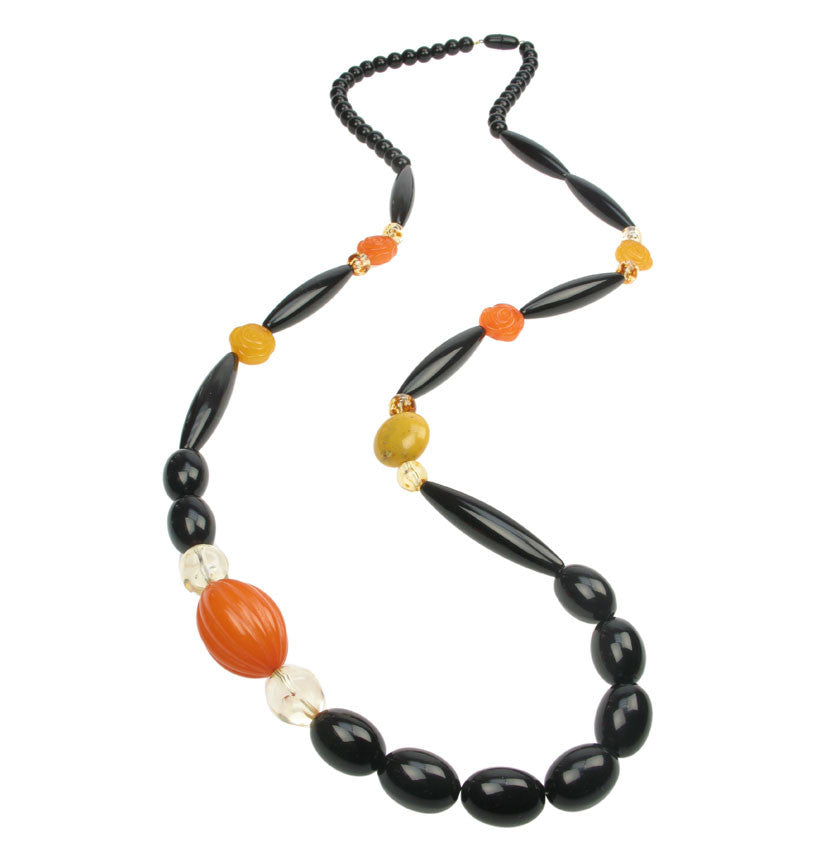 Deco black and orange long necklace