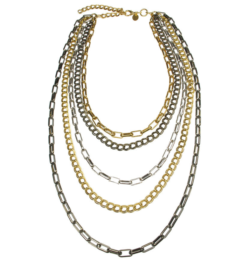 Five strand draped gold plated chain necklace