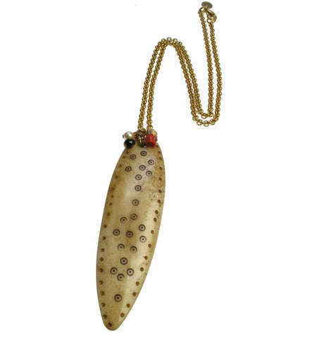 Natural spear pendant with coral and pearl