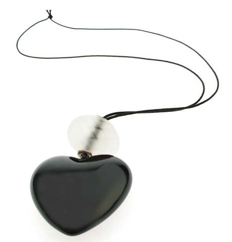 Black heart pendant with clear frost bead.