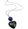 Black heart pendant with bright navy blue bead.