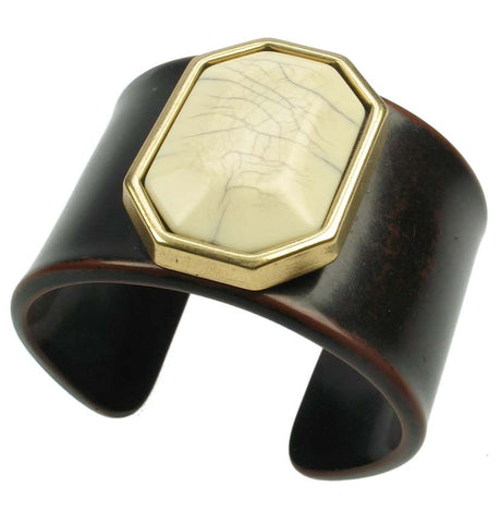 Resin wood cuff with cracked ivory gem
