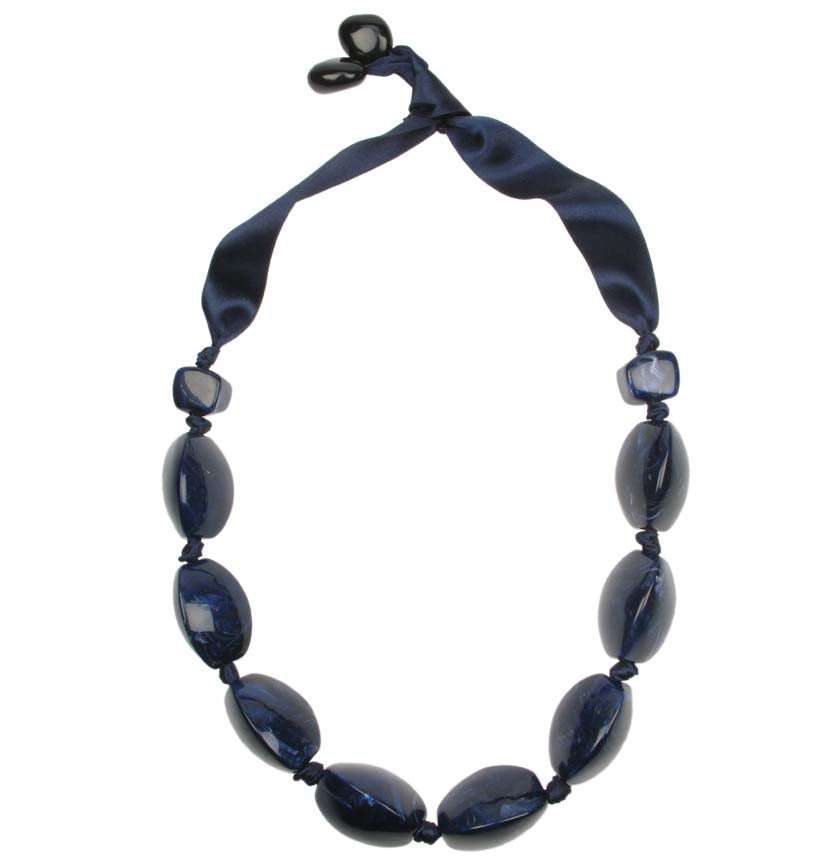 Dark Blue bead  knotted necklace