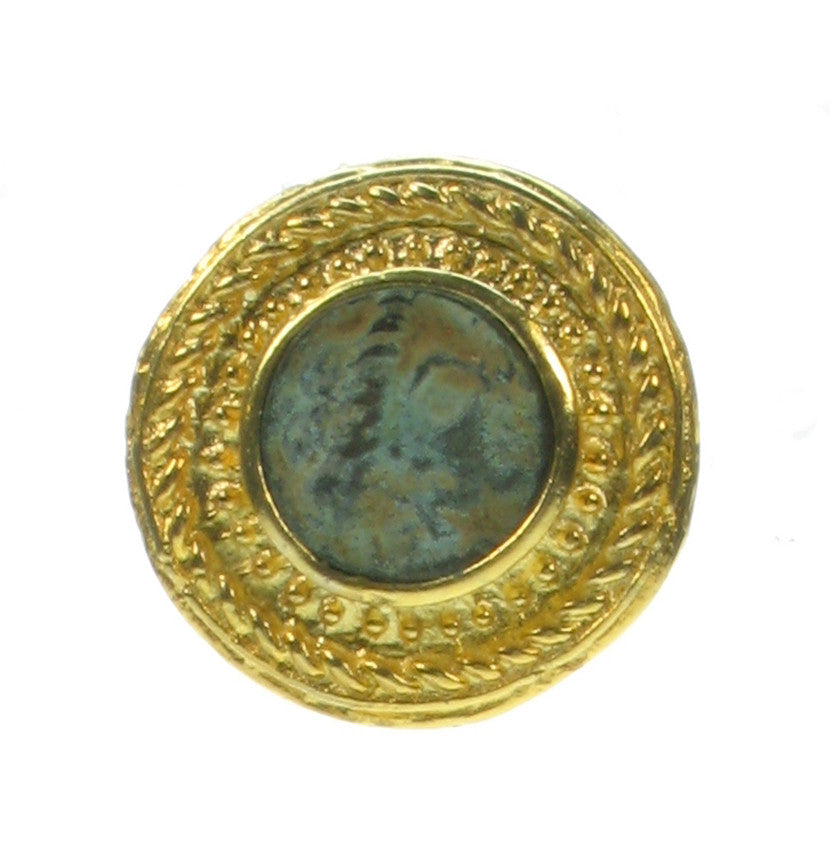 Patinated Green Roman coin clip on earring