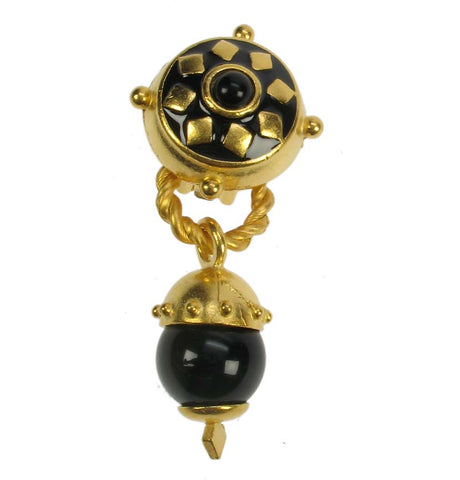Black and Gold vintage clip on Lesley Block drop earrings