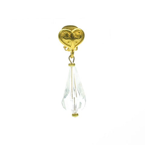 Clip on earrings, gold frost heart clip with crystal acrylic teardrop