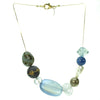 Subtle blend of blue, antique gold and cracked crystal bead necklace