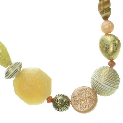 Subtle mixture of ivory, antique gold and coral bead necklace