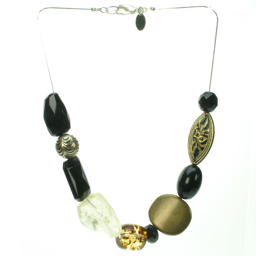 Eye catching mixture of black, bronze and tortoise necklace