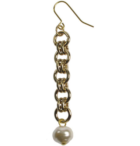 Gold plated chain and pearl earrings