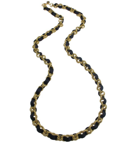 Long Chain necklace with navy grosgrain ribbon
