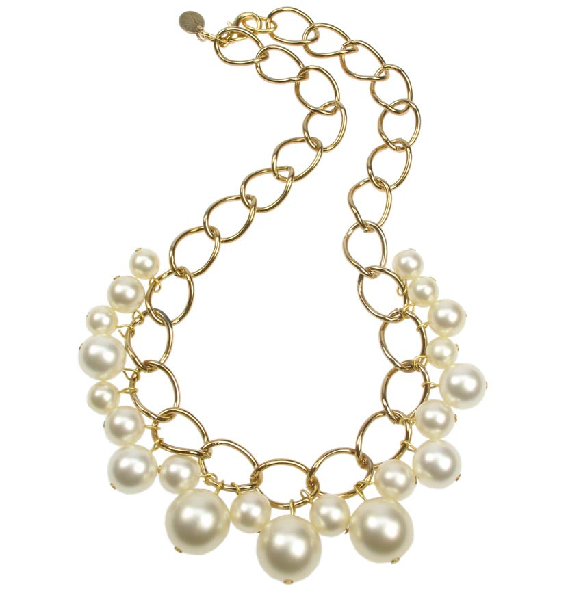 Pearl and gold plated chain necklace