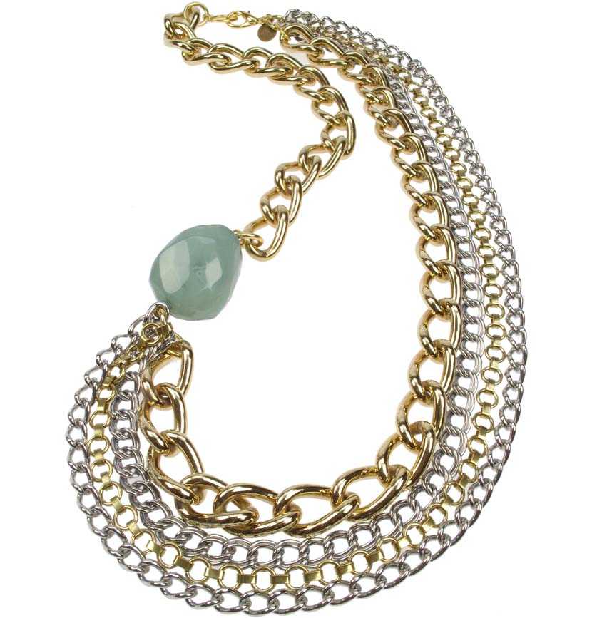 Multi Chain Necklace with aqua jade coloured bead