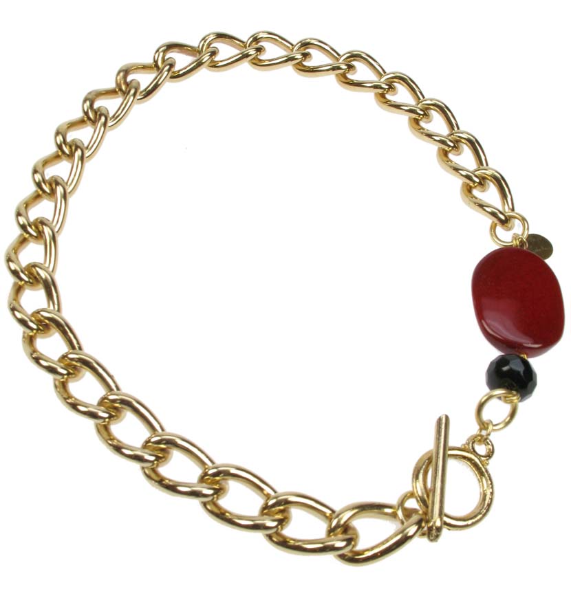 Chunky Chain Gold plated necklace with claret bead