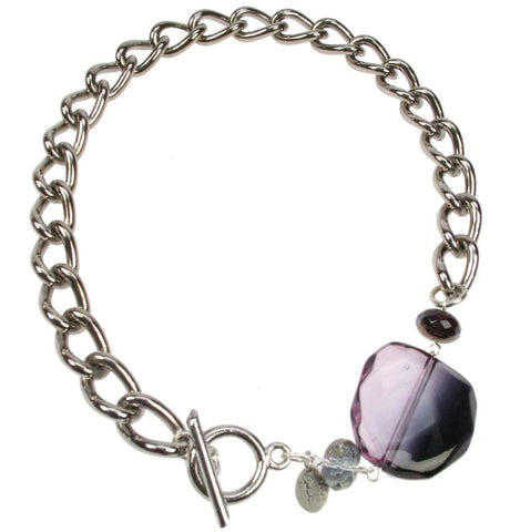 Chunky Chain Silver plated necklace with smoked amethyst bead
