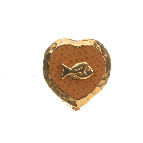 Heart gold plated clip earrings with fish